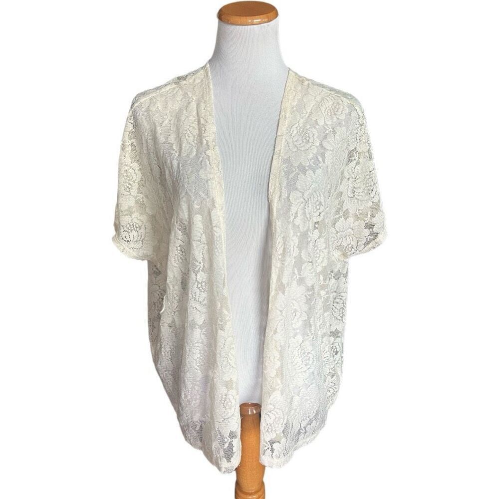 Womens Abercrombie & Fitch Floral Lace Ivory Flowy Kimono Poncho - Sz OS